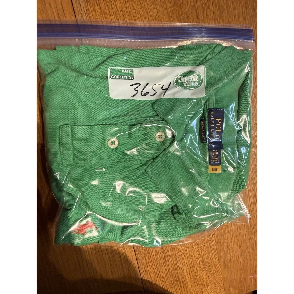 Polo Ralph Lauren Custom Slim Fit Green Polo Shirt Mens 2XL Golf‎ Orange Pony